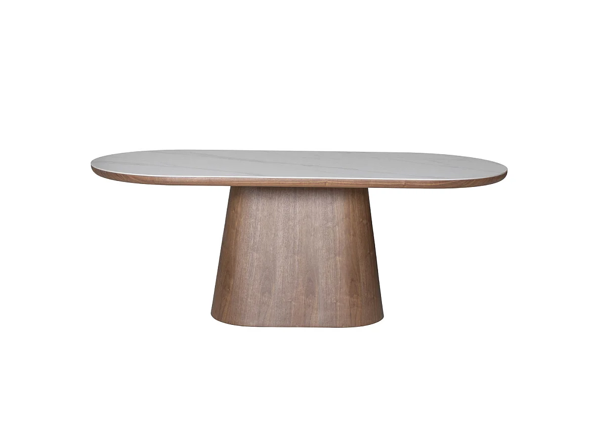 Eettafel Alba - Ovaal Wit Marmerlook met Walnootfineer - 200 x 90 x 77 cm - 4-6 personen