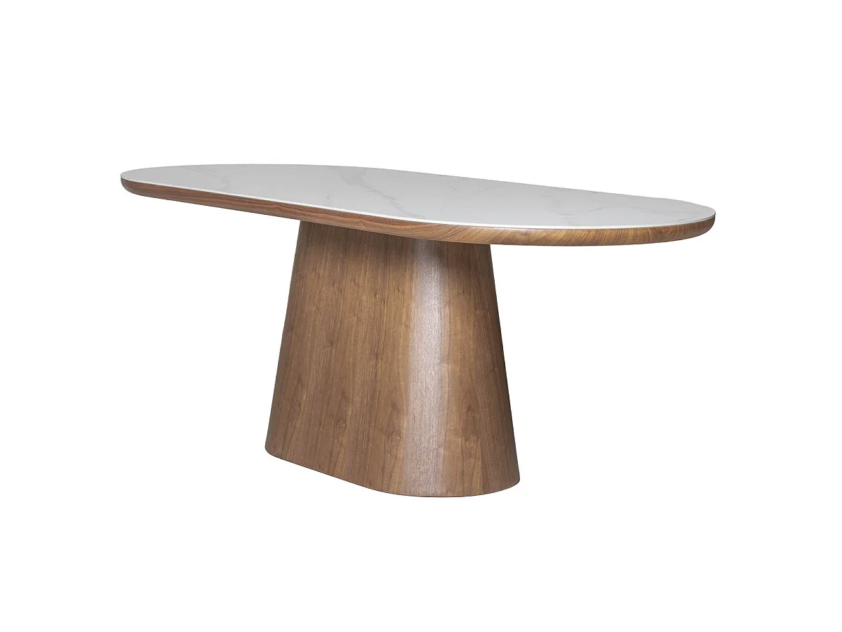 Eettafel Alba - Ovaal Wit Marmerlook met Walnootfineer - 200 x 90 x 77 cm - 4-6 personen