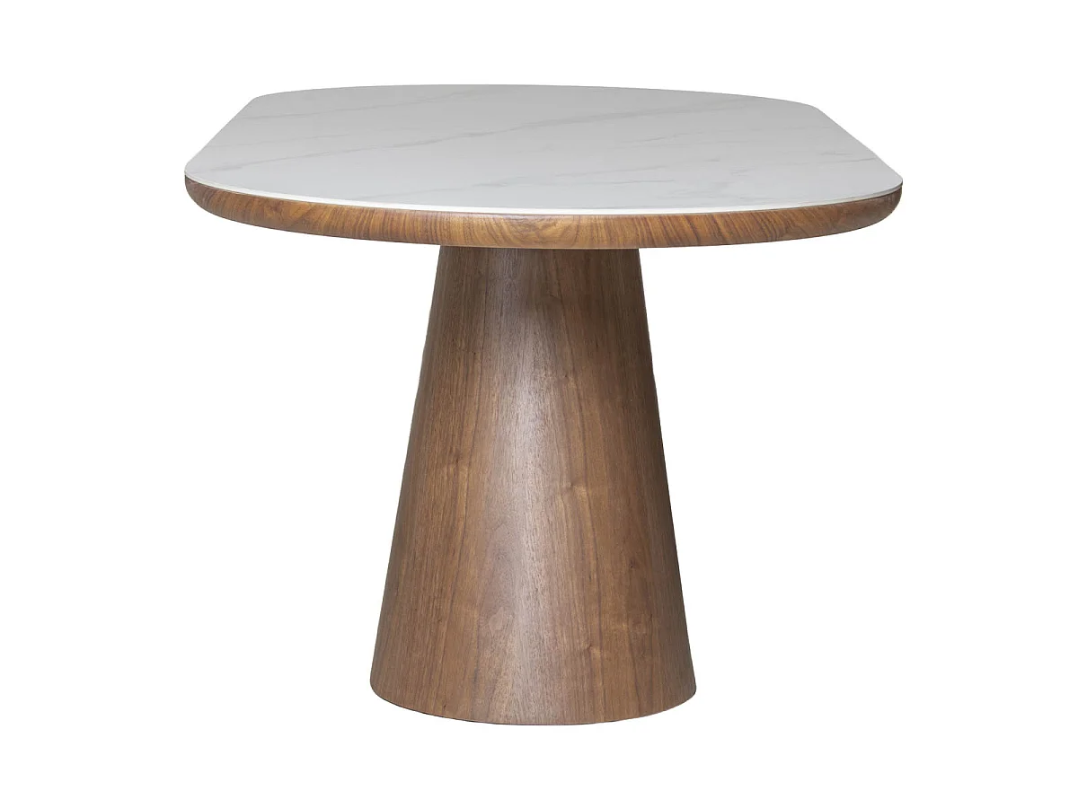 Eettafel Alba - Ovaal Wit Marmerlook met Walnootfineer - 200 x 90 x 77 cm - 4-6 personen