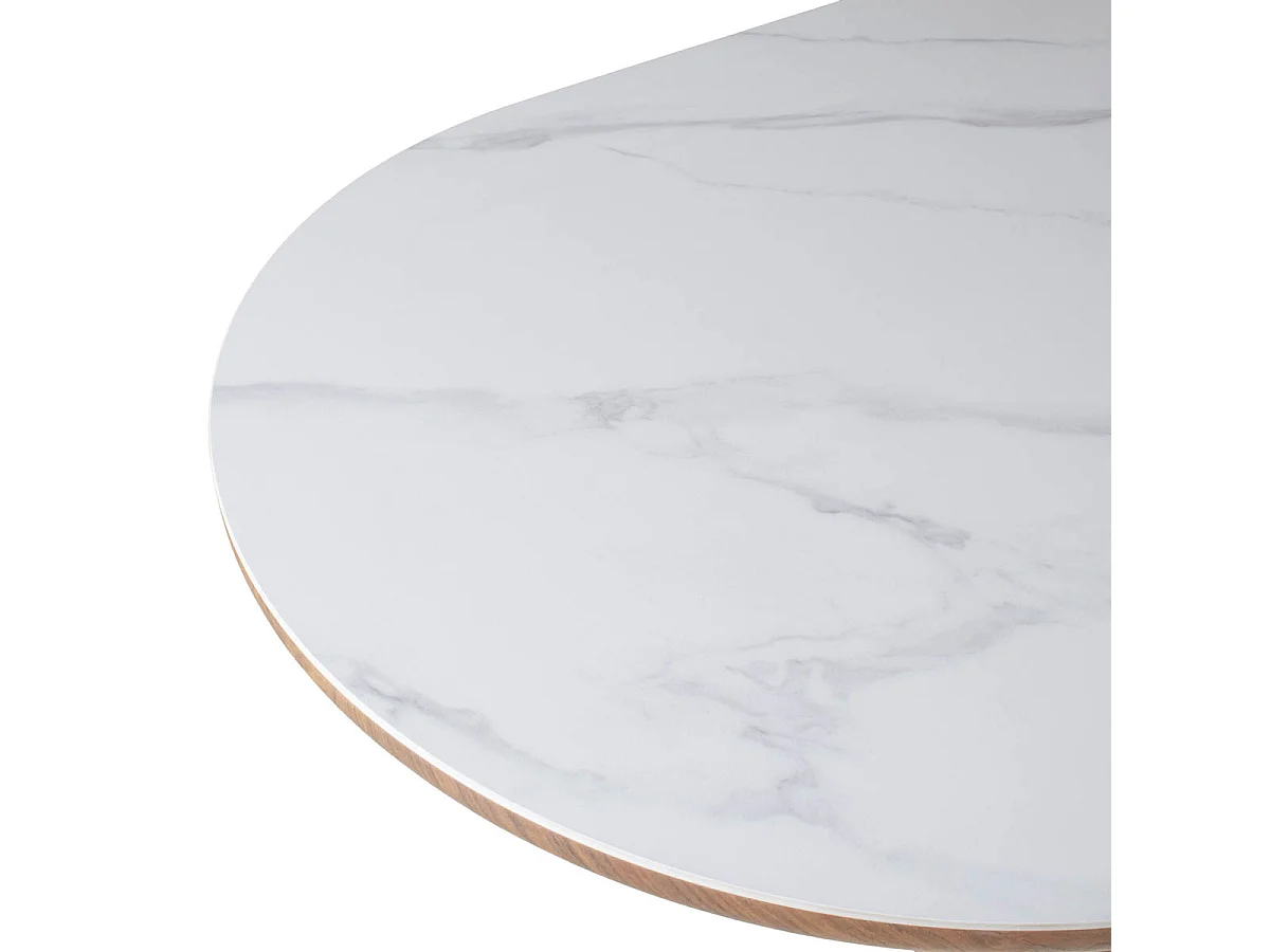 Eettafel Alba - Ovaal Wit Marmerlook met Walnootfineer - 200 x 90 x 77 cm - 4-6 personen