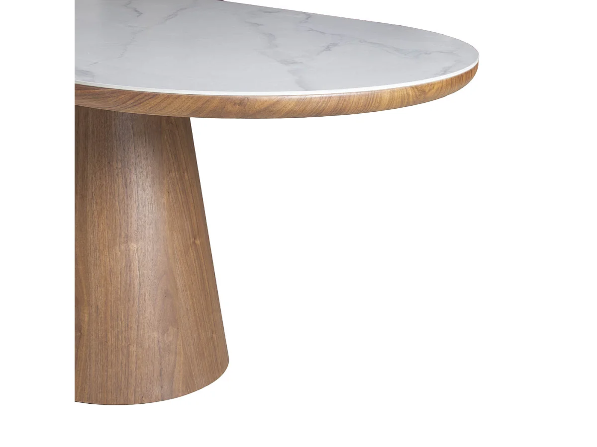 Eettafel Alba - Ovaal Wit Marmerlook met Walnootfineer - 200 x 90 x 77 cm - 4-6 personen