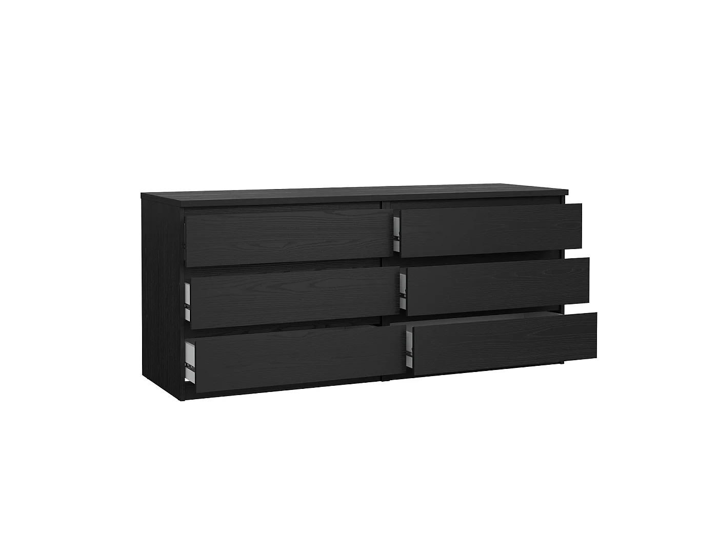 Dressoir Ylva Dubbel - Zwarte Houtnerflook met 6 Lades - 153,8 x 50 x 68 cm