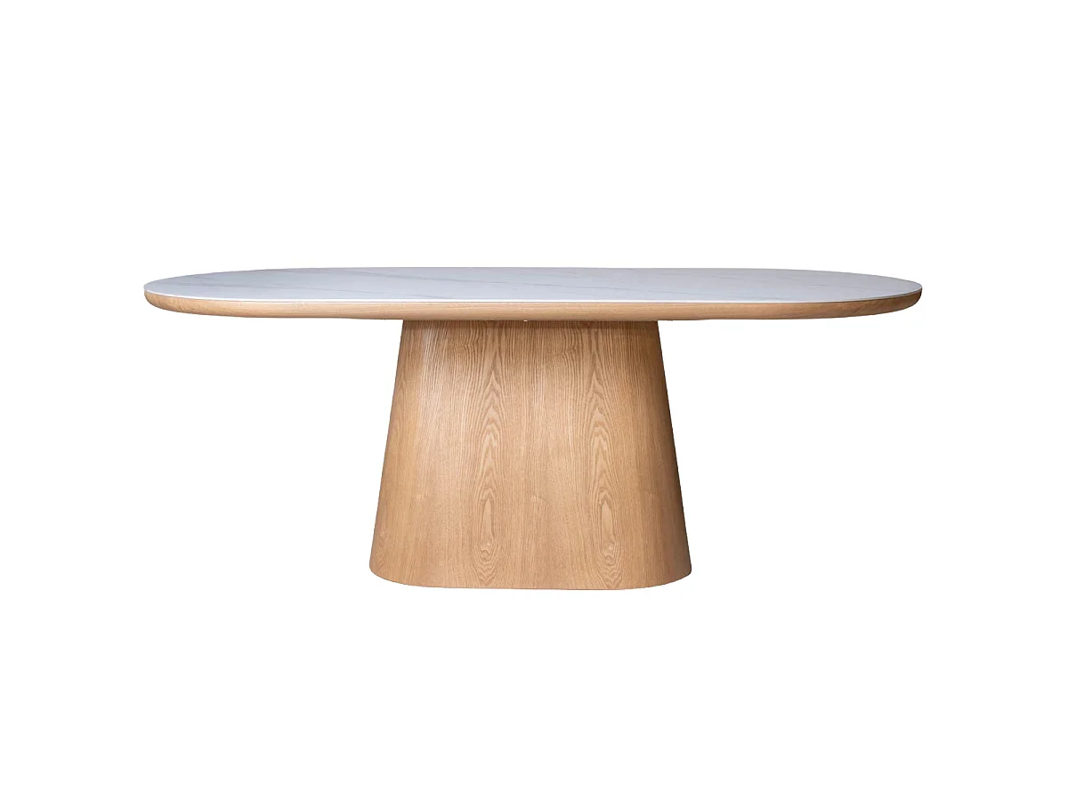 Eettafel Alba - Ovaal Wit Marmerlook met Naturel Onderstel - 200 x 90 x 77 cm - 4-6 pers.
