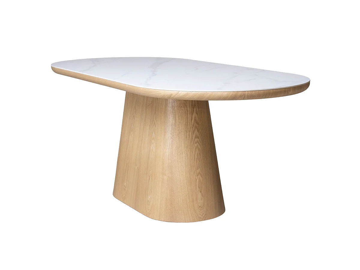 Eettafel Alba - Ovaal Wit Marmerlook met Naturel Onderstel - 200 x 90 x 77 cm - 4-6 pers.