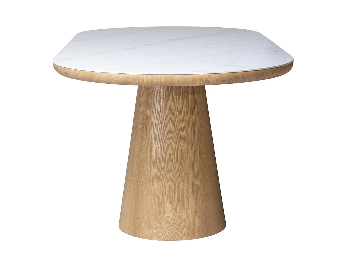 Eettafel Alba - Ovaal Wit Marmerlook met Naturel Onderstel - 200 x 90 x 77 cm - 4-6 pers.