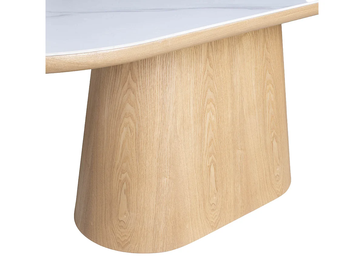 Eettafel Alba - Ovaal Wit Marmerlook met Naturel Onderstel - 200 x 90 x 77 cm - 4-6 pers.