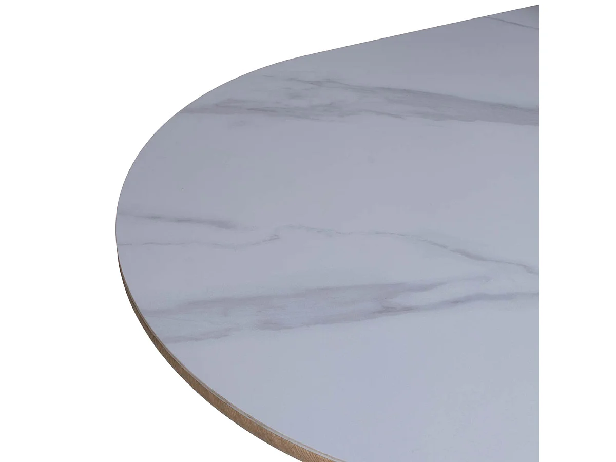 Eettafel Alba - Ovaal Wit Marmerlook met Naturel Onderstel - 200 x 90 x 77 cm - 4-6 pers.