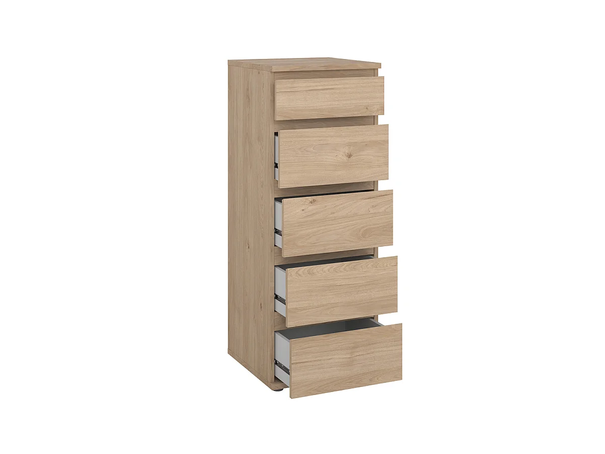 Ladekast Nova - Naturel Hickory Houtlook met 5 Lades - 40,2 x 40 x 106,6 cm