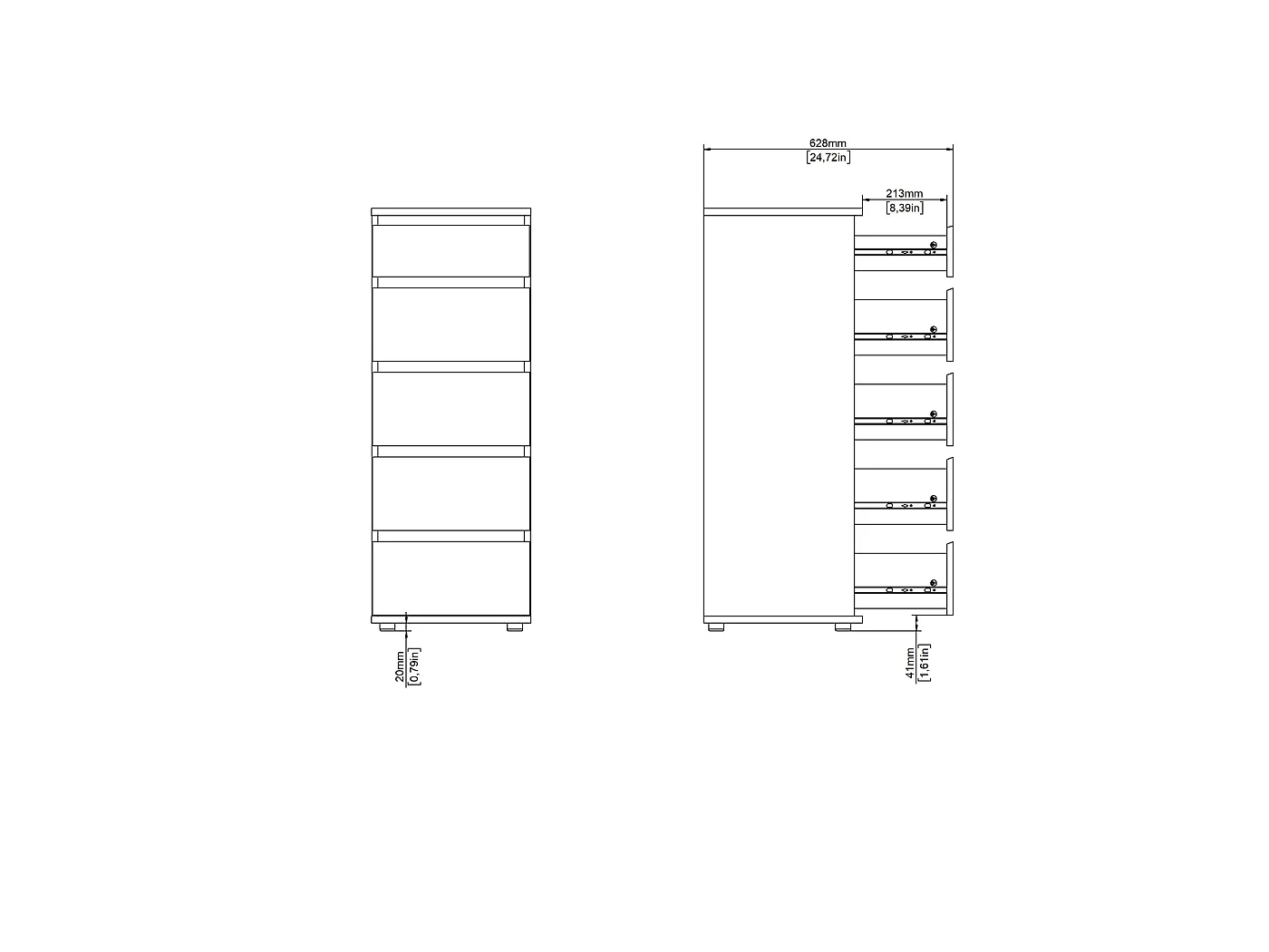 Ladekast Nova - Naturel Hickory Houtlook met 5 Lades - 40,2 x 40 x 106,6 cm