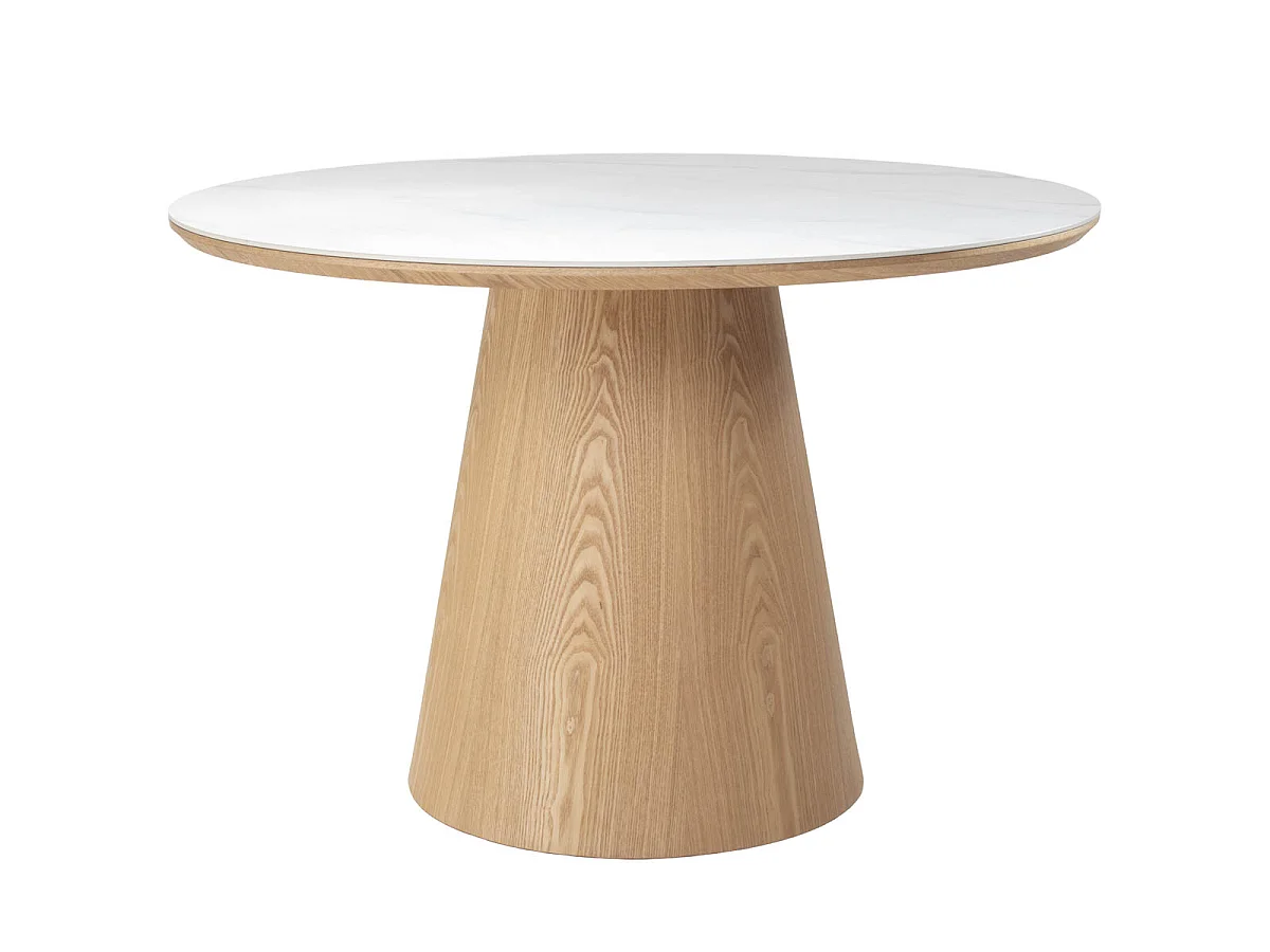 Eettafel Alba - Rond Wit Marmerlook met Naturel Onderstel - Ø 115 x 77 cm - 2-4 personen