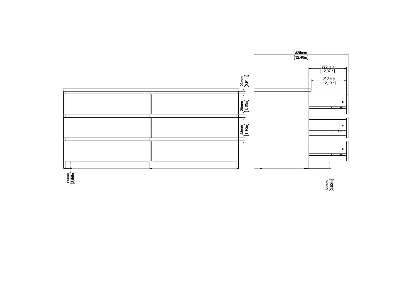 Dressoir Ylva Dubbel - Wit met 6 Lades - 153,8 x 50 x 68 cm
