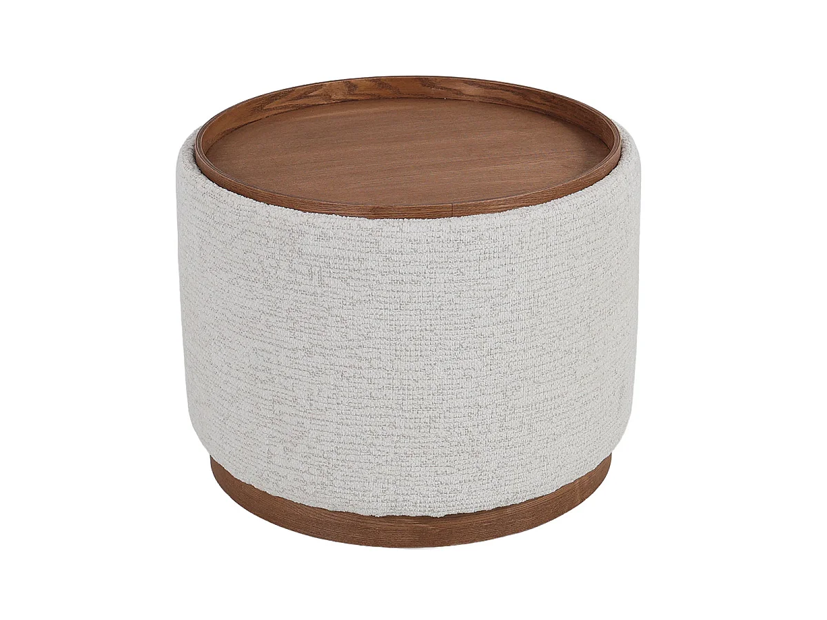 Salontafel Marcia - Rond Beige/Walnootkleurig met Opbergruimte - Ø 55 x 42 cm