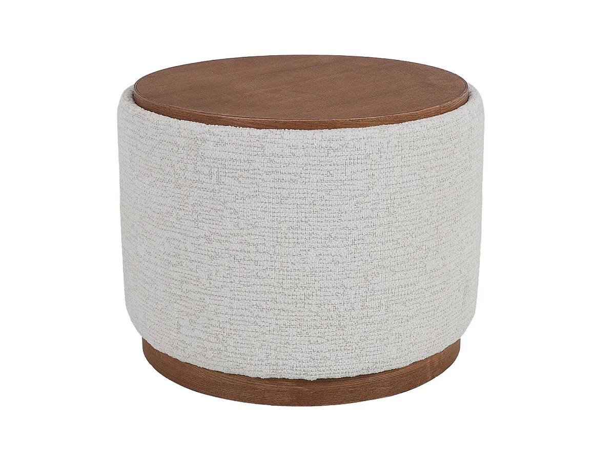 Salontafel Marcia - Rond Beige/Walnootkleurig met Opbergruimte - Ø 55 x 42 cm