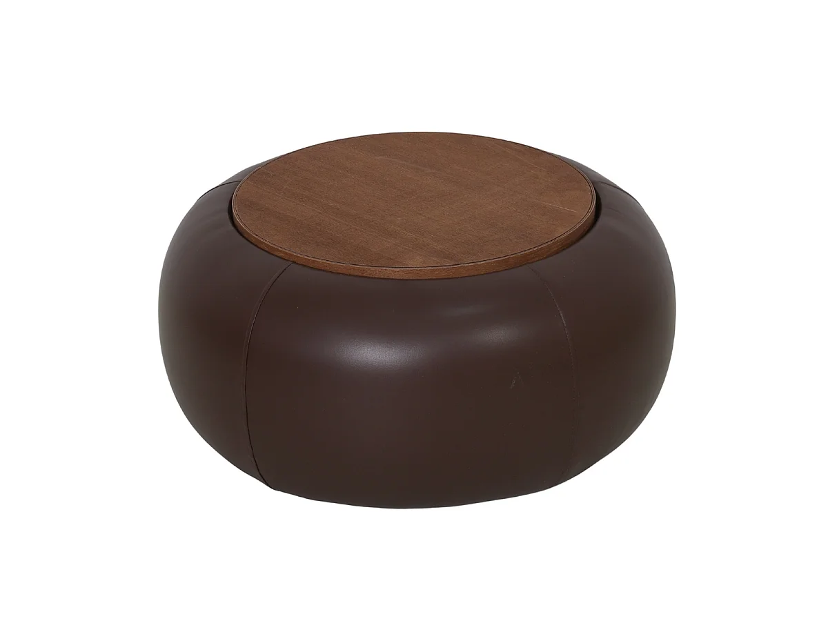 Salontafel Draby met Opbergruimte - Donkerbruin Kunstleer/Walnootkleurig Fineer - Ø 73 x 34 cm