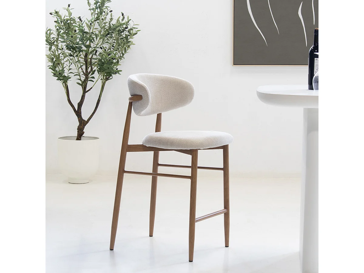 Barkruk Alexia - Beige met Naturelkleurig Onderstel - Set van 2