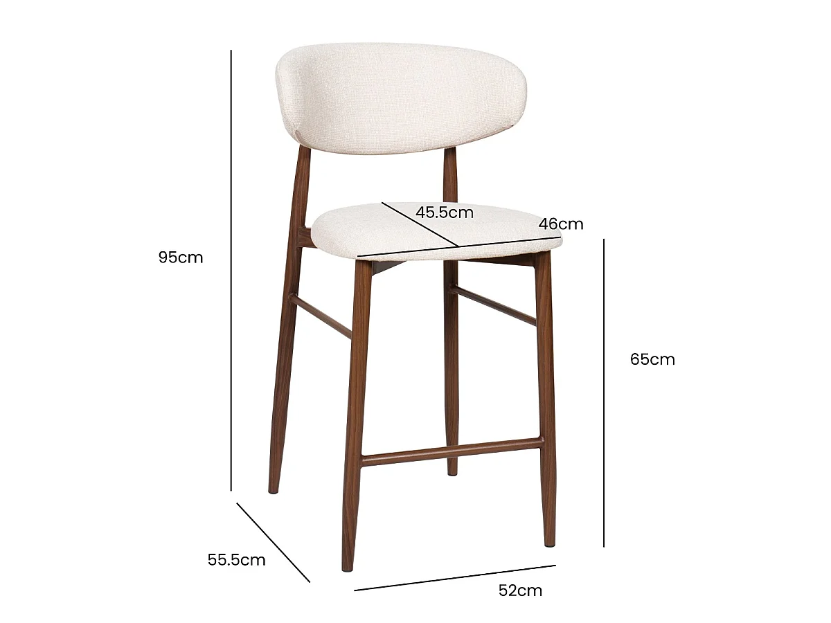 Barstoel Alexia - Beige met Naturelkleurig Onderstel - Set van 2