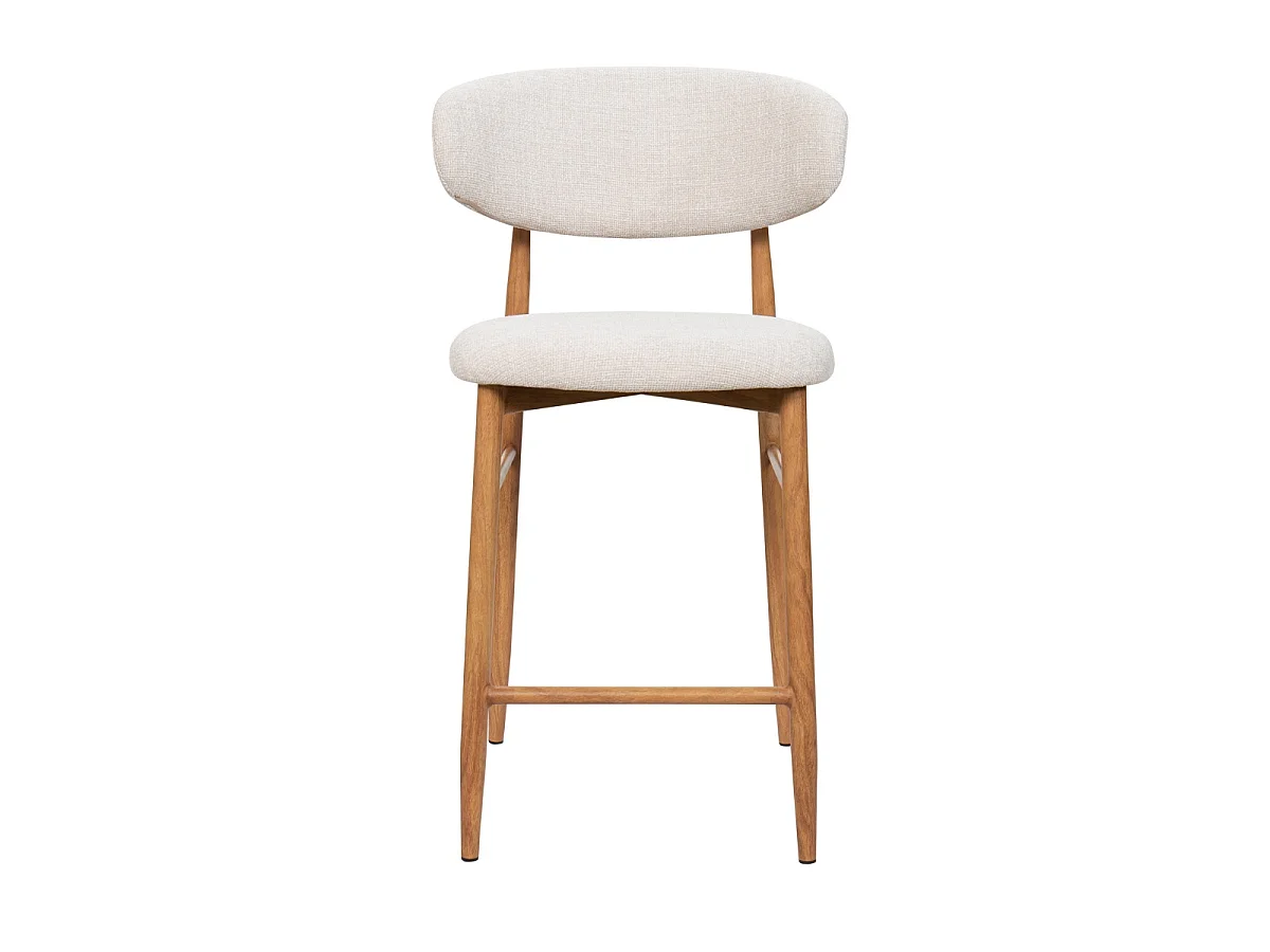 Barstoel Alexia - Beige met Naturelkleurig Onderstel - Set van 2