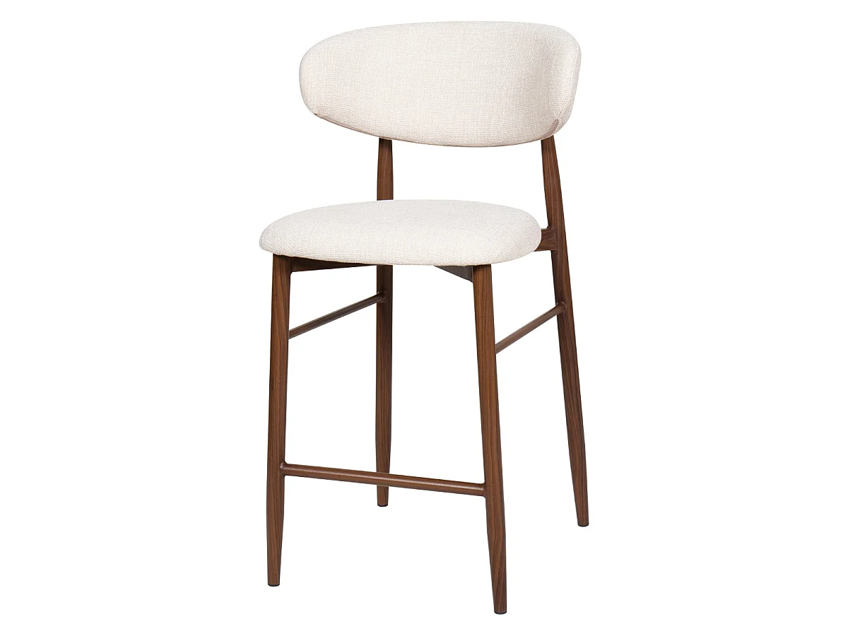 Barkruk Alexia - Beige met Walnootkleurig Onderstel - Set van 2