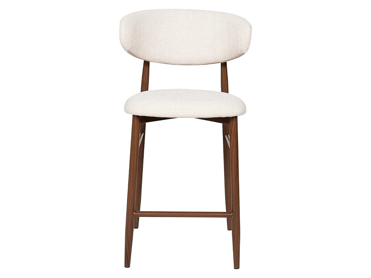 Barkruk Alexia - Beige met Walnootkleurig Onderstel - Set van 2