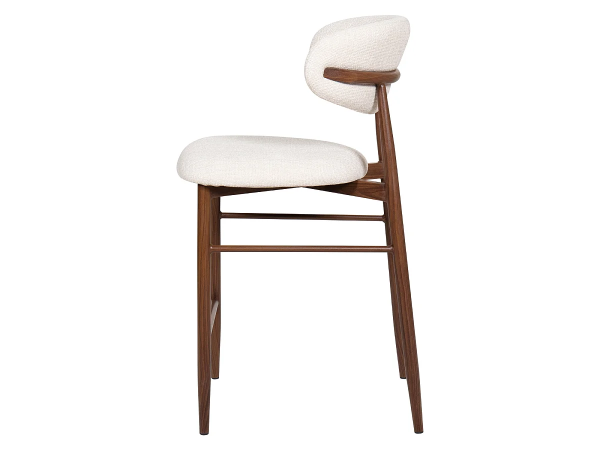 Barkruk Alexia - Beige met Walnootkleurig Onderstel - Set van 2
