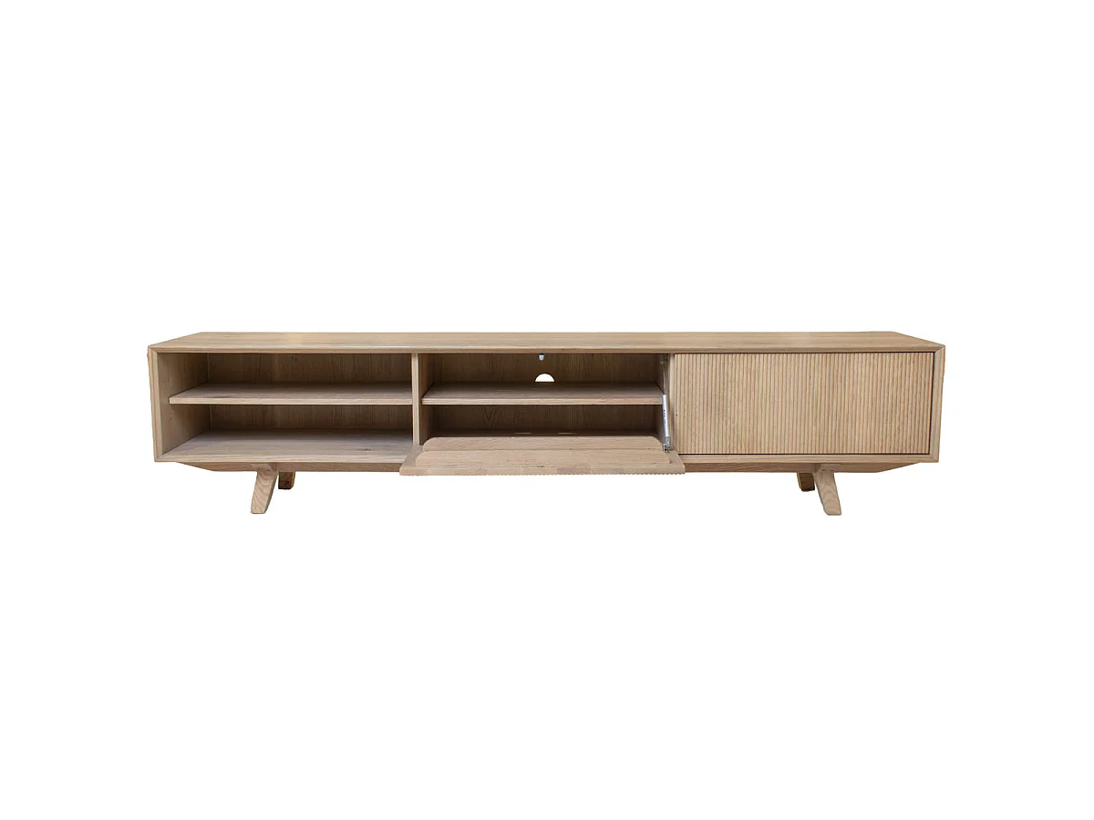 Tv-meubel Melide - Naturel Eiken met 2 Deuren en 6 Vakken - 200 x 40 x 45 cm