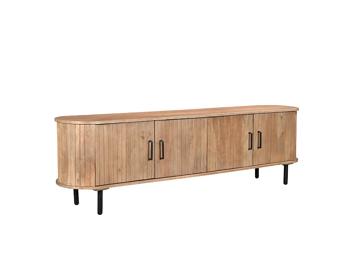Tv-meubel Merel - Naturel Mangohout met 4 Deuren - 200 cm
