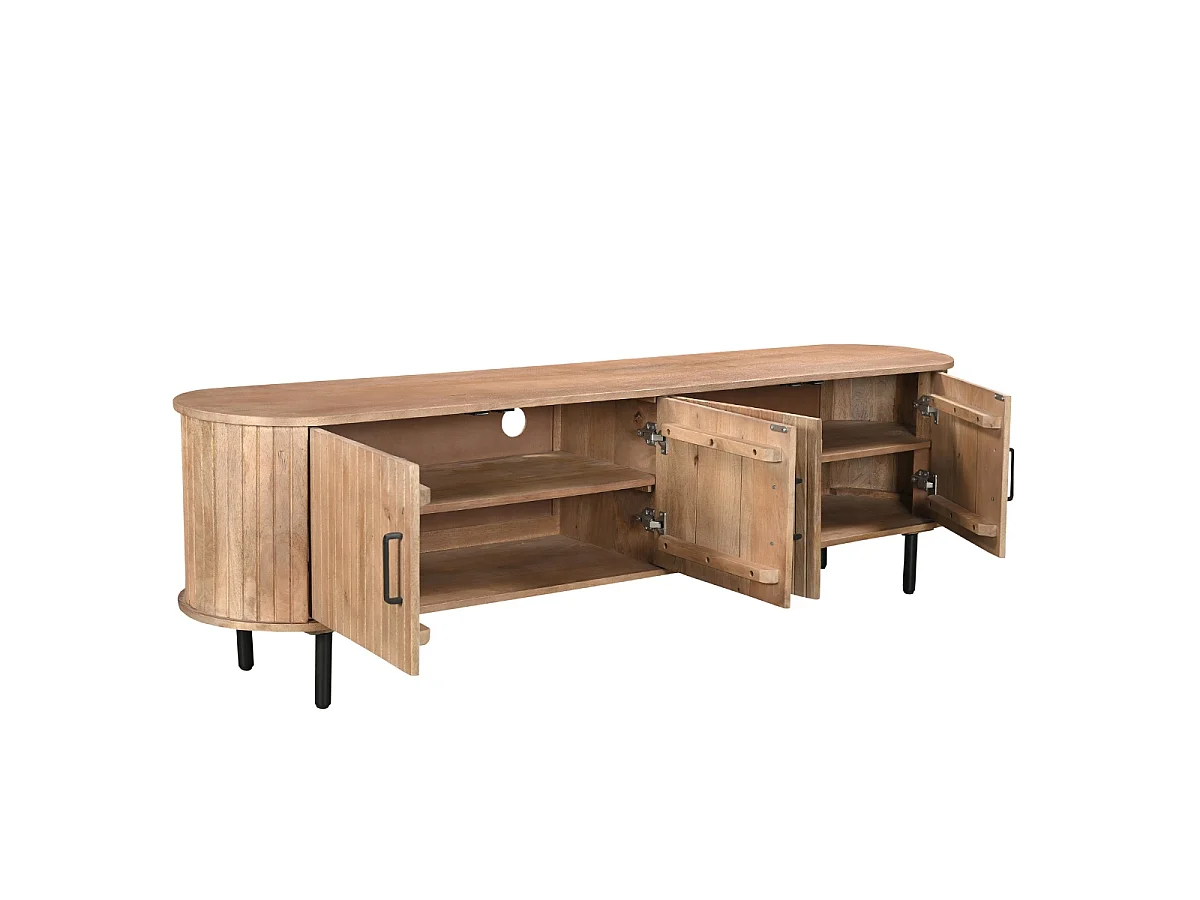 Tv-meubel Merel - Naturel Mangohout met 4 Deuren - 200 cm