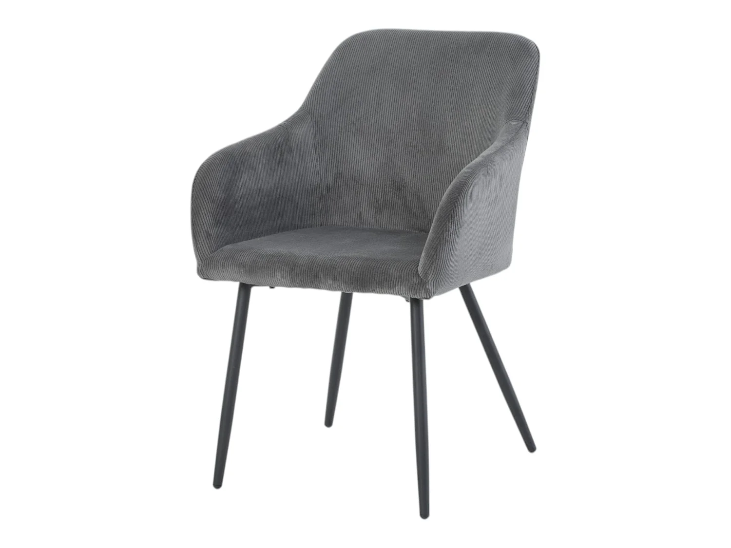 Lot de 2 chaises avec accoudoirs velours cotelé gris pieds métal noir - JADE