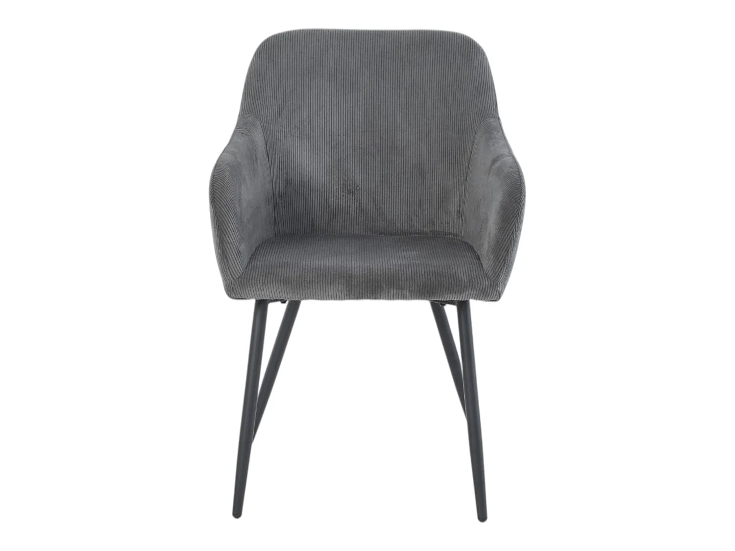 Lot de 2 chaises avec accoudoirs velours cotelé gris pieds métal noir - JADE
