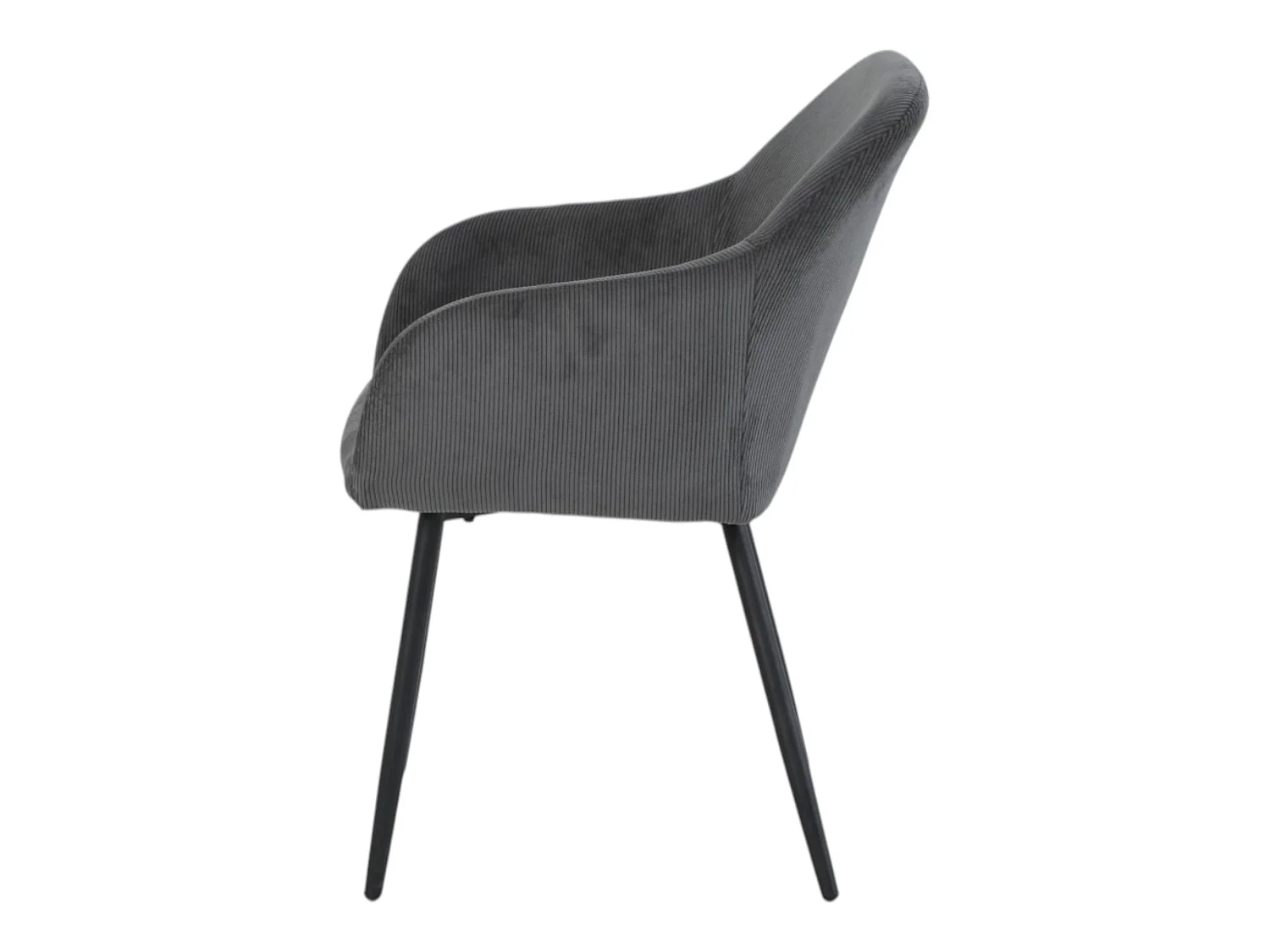 Lot de 2 chaises avec accoudoirs velours cotelé gris pieds métal noir - JADE