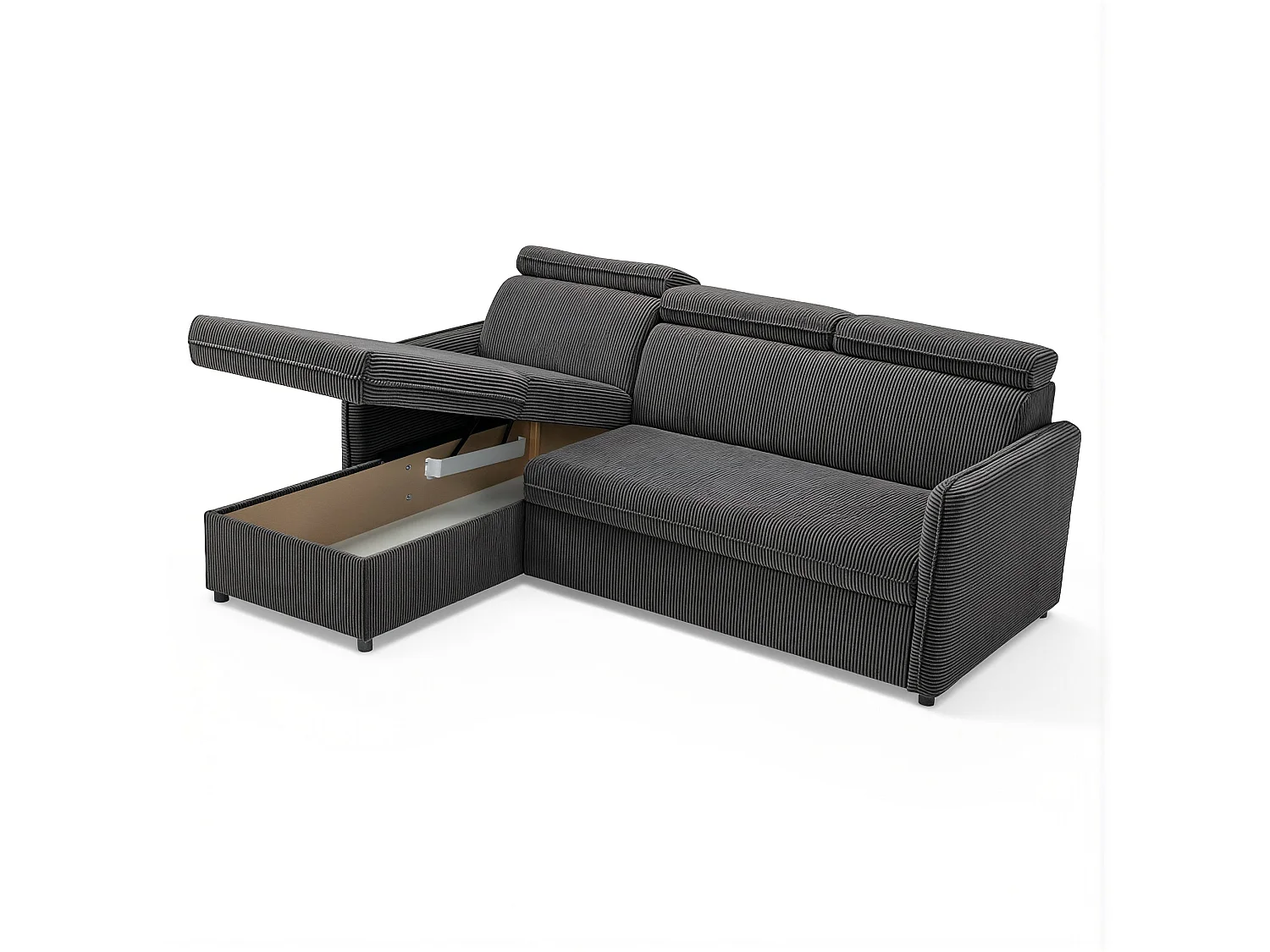 Canapé d'angle convertible en velours côtelé gris foncé -  NOTTI