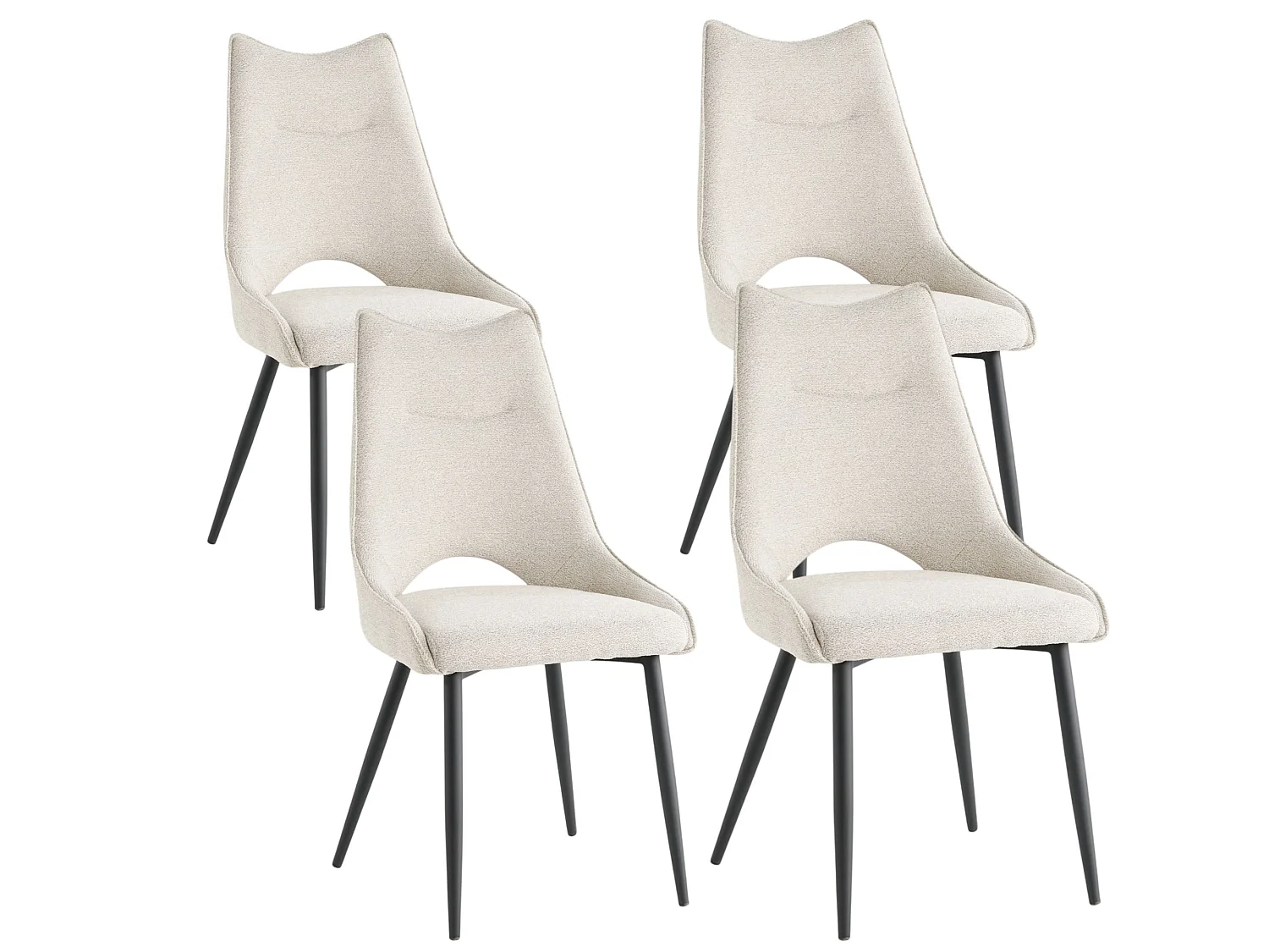 Lot de 4 chaises de salle à manger tissu beige pieds métal - MAEL