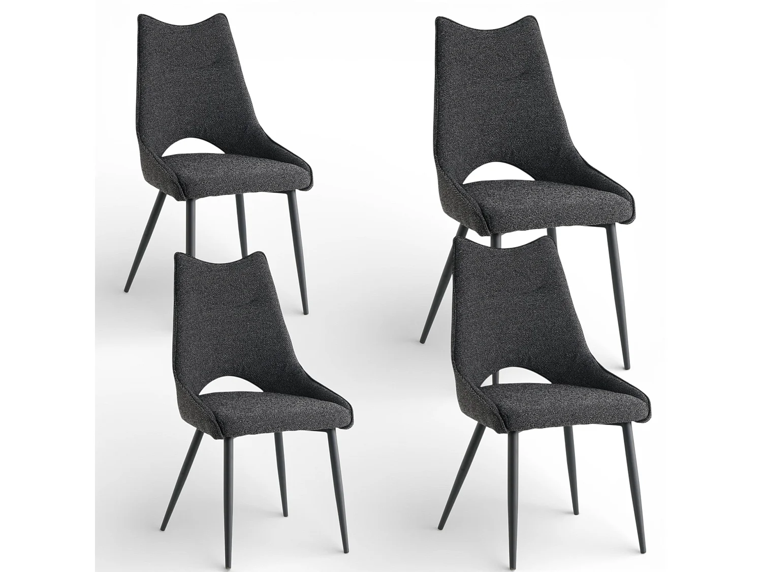 Lot de 4 chaises de salle à manger tissu noir pieds métal - MAEL