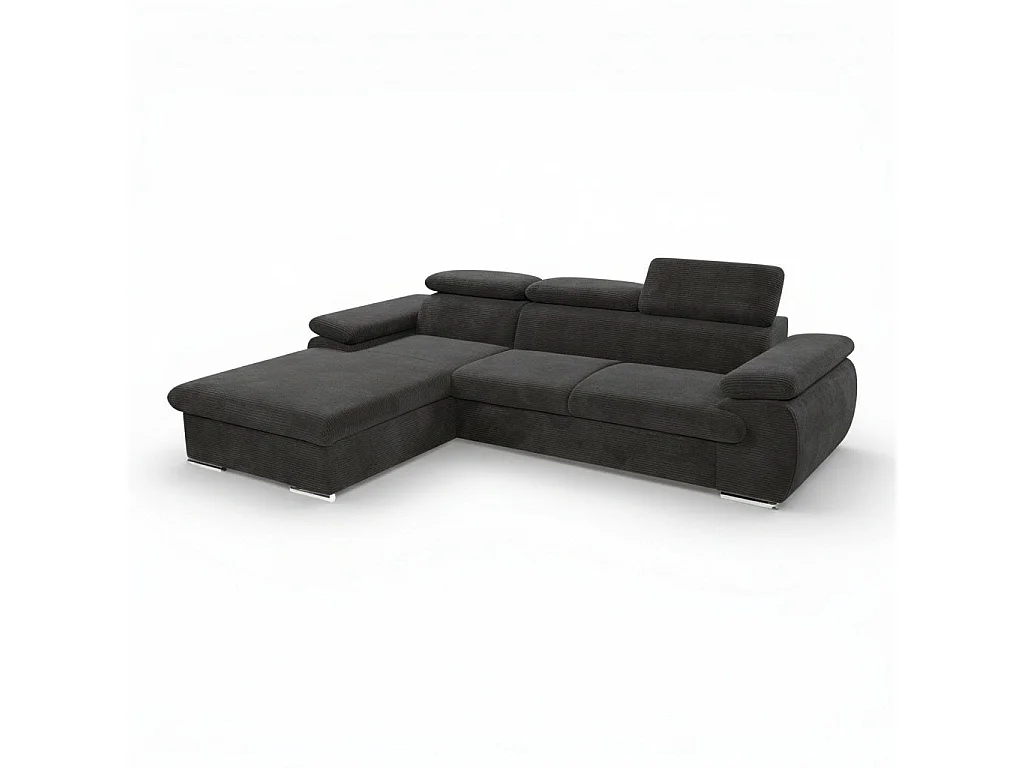 Canapé d'angle gauche convertible tissu côtelé gris foncé - KOST