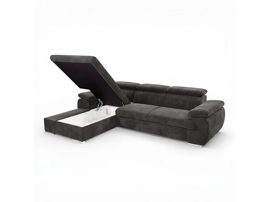 Canapé d'angle gauche convertible tissu côtelé gris foncé - KOST