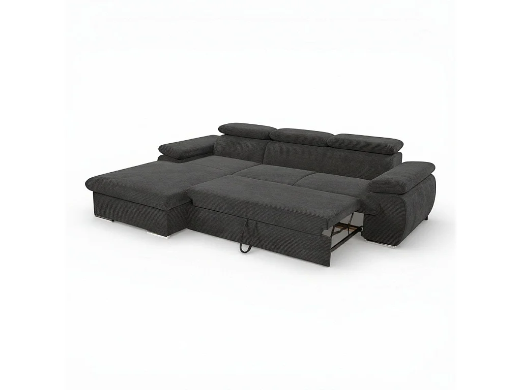 Canapé d'angle gauche convertible tissu côtelé gris foncé - KOST