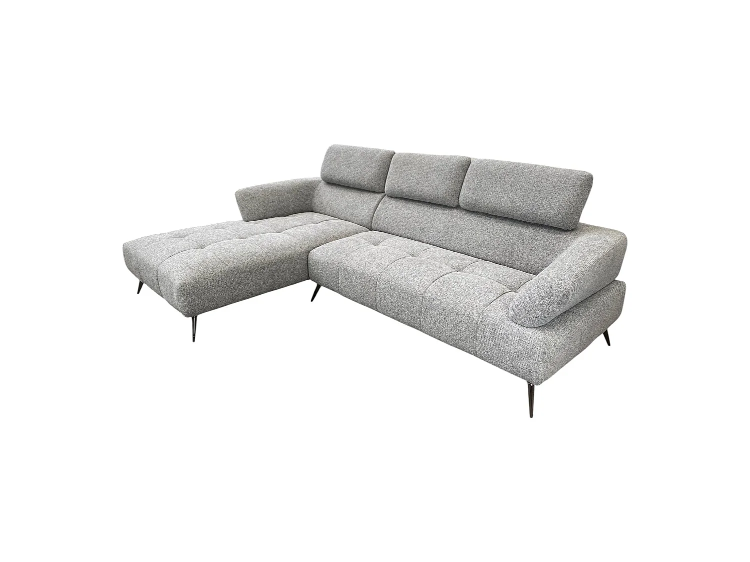 Canapé d'angle gauche tissu gris 280 cm avec tétières mobiles - JUBEL