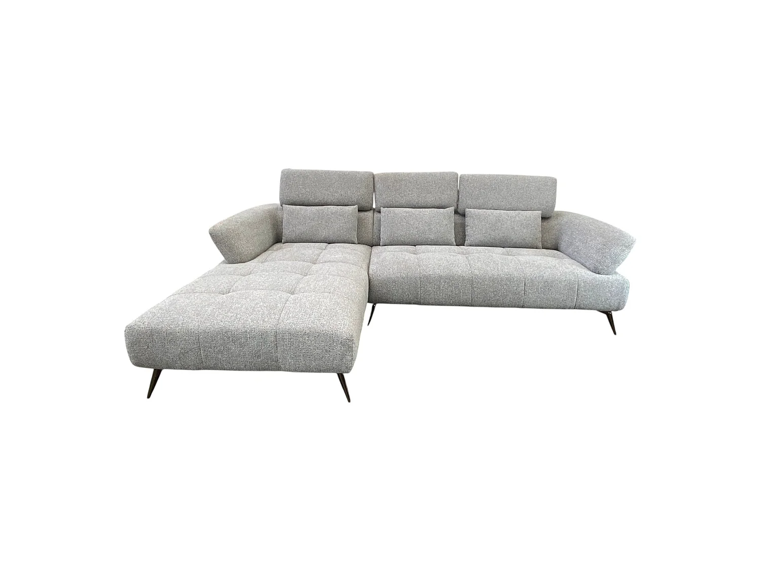 Canapé d'angle gauche tissu gris 280 cm avec tétières mobiles - JUBEL