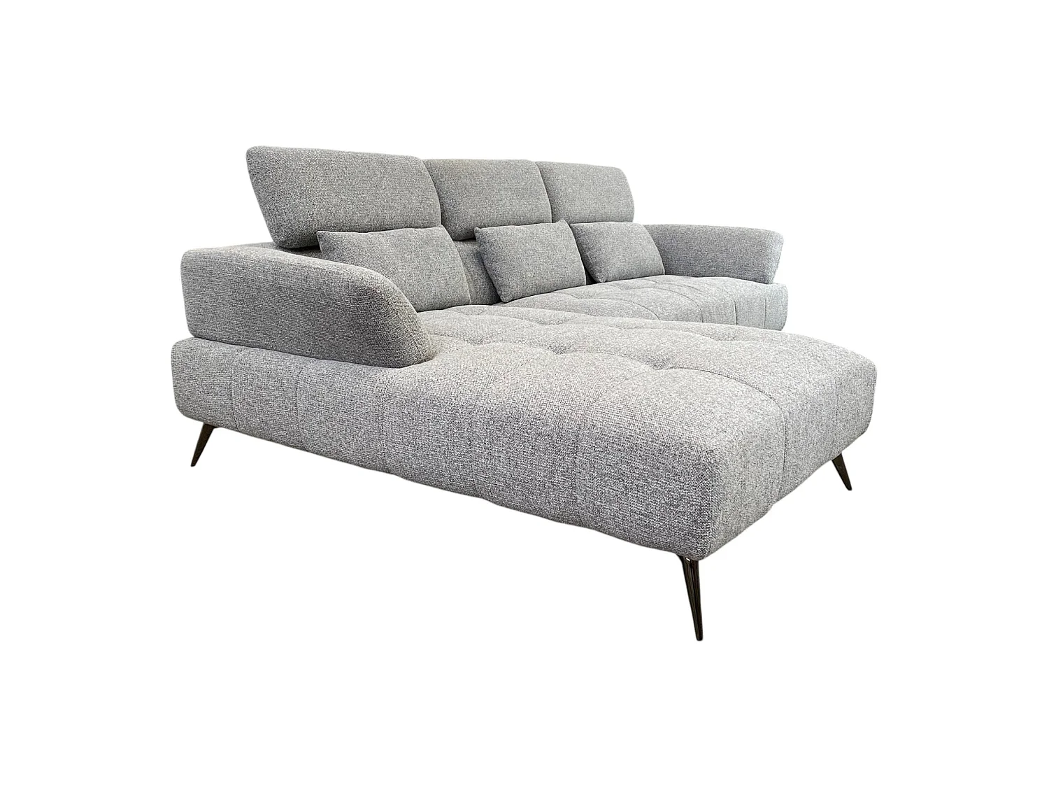 Canapé d'angle gauche tissu gris 280 cm avec tétières mobiles - JUBEL
