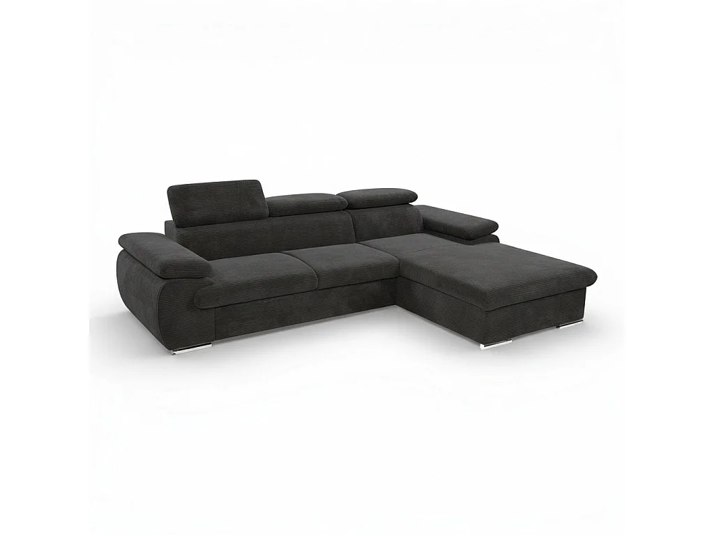 Canapé d'angle droit convertible tissu côtelé gris foncé - KOST