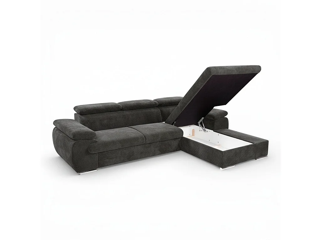 Canapé d'angle droit convertible tissu côtelé gris foncé - KOST