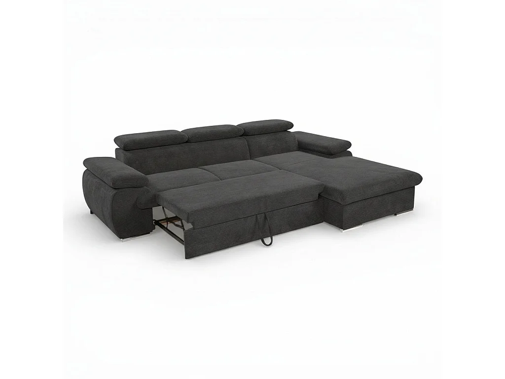 Canapé d'angle droit convertible tissu côtelé gris foncé - KOST