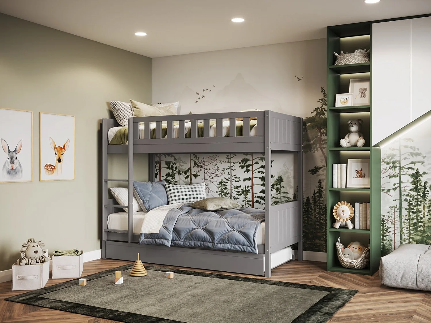Flair Bea Wooden Bunk Bed with Trundle Grey