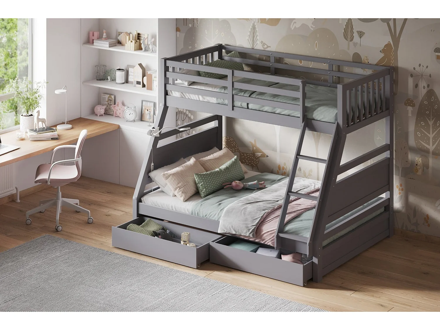 Flair Ollie Triple Bunk Bed Grey