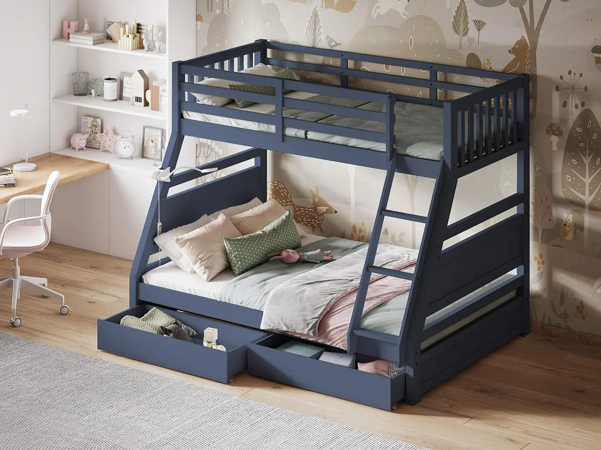 Flair Ollie Triple Bunk Bed with Drawers Navy