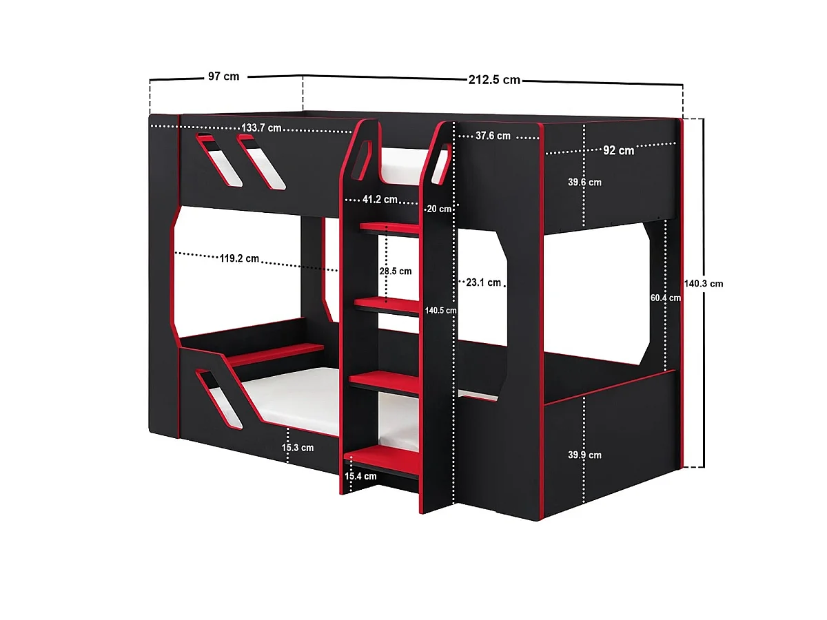 Flair Shuttle Gaming Bunk Bed Black & Red