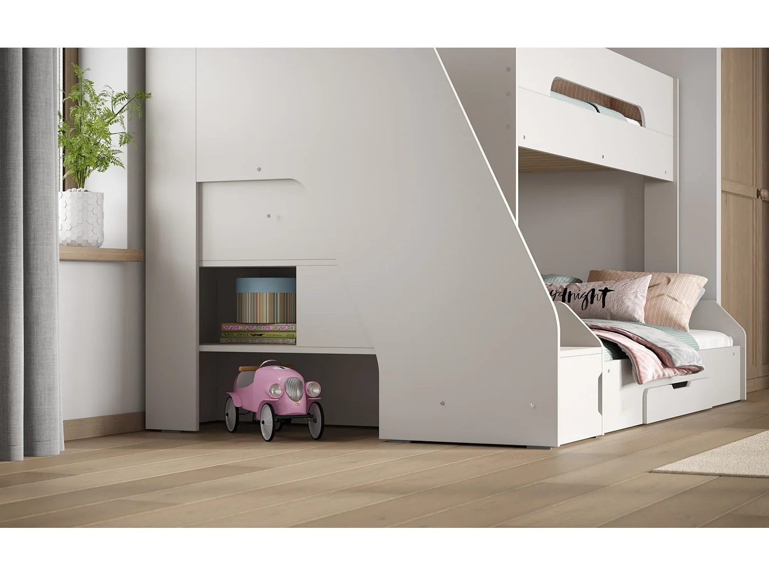 Flair Slick Staircase Triple Bunk Bed White