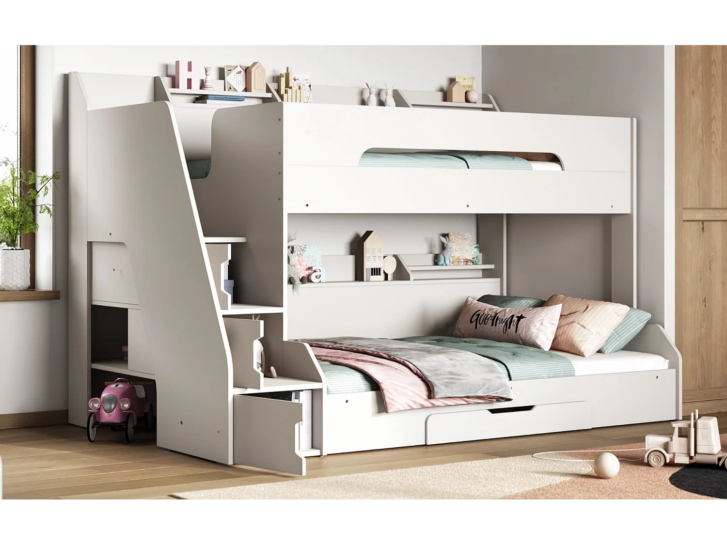 Flair Slick Staircase Triple Bunk Bed White