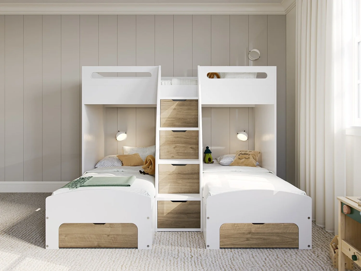 Flair Eddie Staircase Triple Bunk Bed with Storage Oak