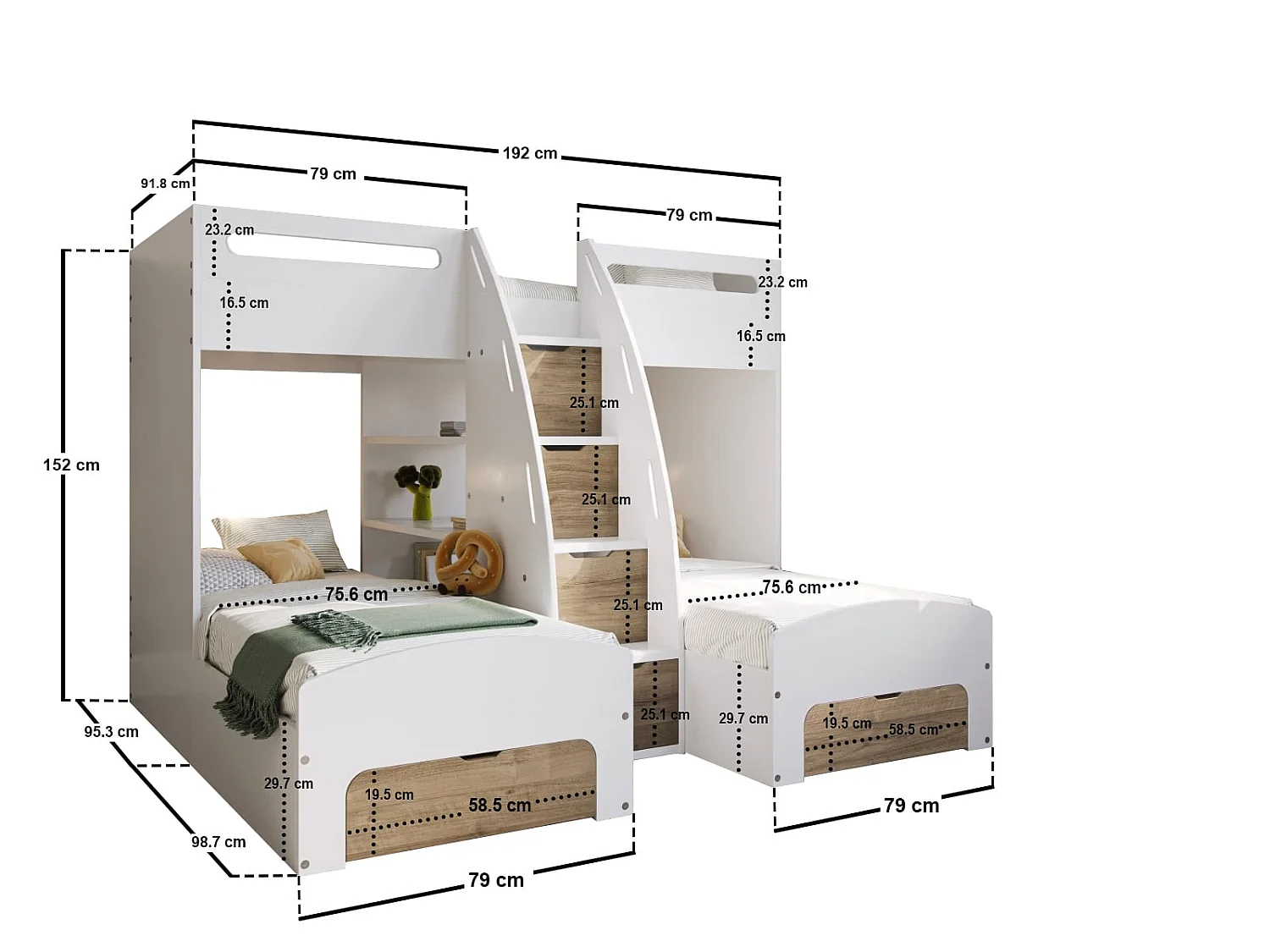 Flair Eddie Staircase Triple Bunk Bed with Storage Oak